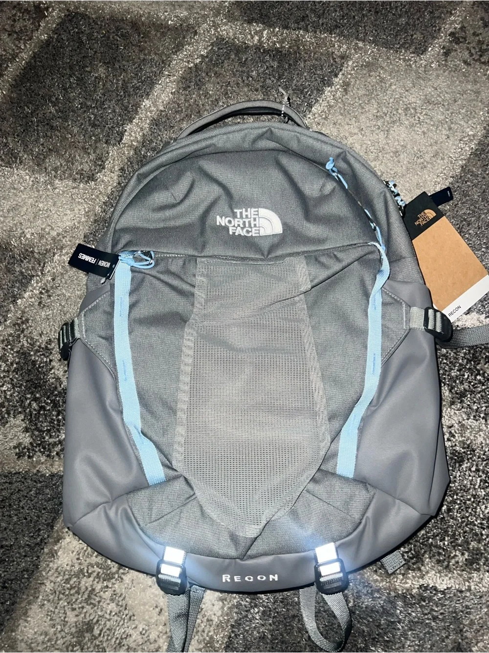 The North Face Gray Backpack with Light Blue Accents